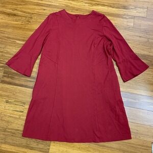 J. Jill Ponte Knit Dress Womens Size Large Red Bell Sleeve Casual Comfort Pocket